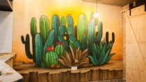 Mural de cactus para restaurante mexicano