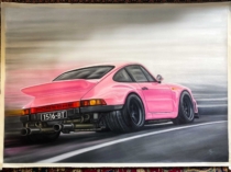 Cuadro de Porsche 911 RWB rosa pintado a mano