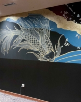Mural pintado con estetica japonesa