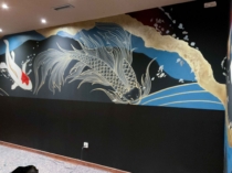 Mural pintado con estetica japonesa