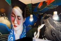 Murale japones con geisha pintado a mano