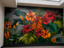 Vista general del mural de flores para pared exterior