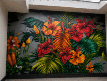 Vista general del mural de flores para pared exterior