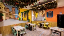 Mural para restaurante italiano terminado junto al comedor