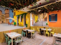 Mural para restaurante italiano terminado junto al comedor