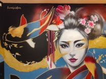 Mural de japonesa pintado en interior