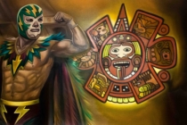Detalle de luchador mexicano en mural decorativo para restaurante