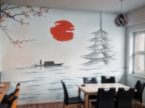 Mural-paisaje-japones-pintado-a-mano