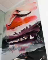 Mural abstracto inspirado en Moby Dick en la Biblioteca de Guadalix