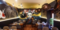 Mural en gran formato pintado en restaurante en un restaurante japones de madrid