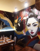 mural japones pintado a mano en interior