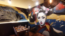 mural japones pintado a mano en interior