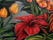 Flores rojas y vegetación tropical pintadas a mano