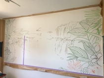 mural de paisaje en proceso